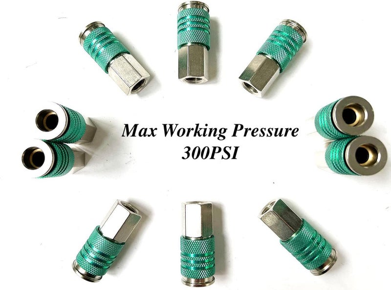 SANFU 1/4-Inch Steel Female Industrial Coupler, Auto-Locked Design, Air Hose Fittings 1/4-Inch Female Threads Quick Connector Air Coupler with Storage Case, 10-Pack(Green) - Image 2
